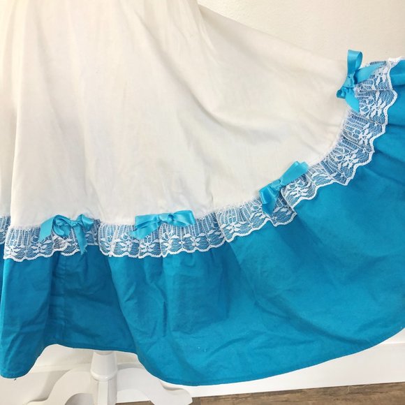Vintage Blue and White Lace with Bows Square Dance Skirt - Picture 2 of 5